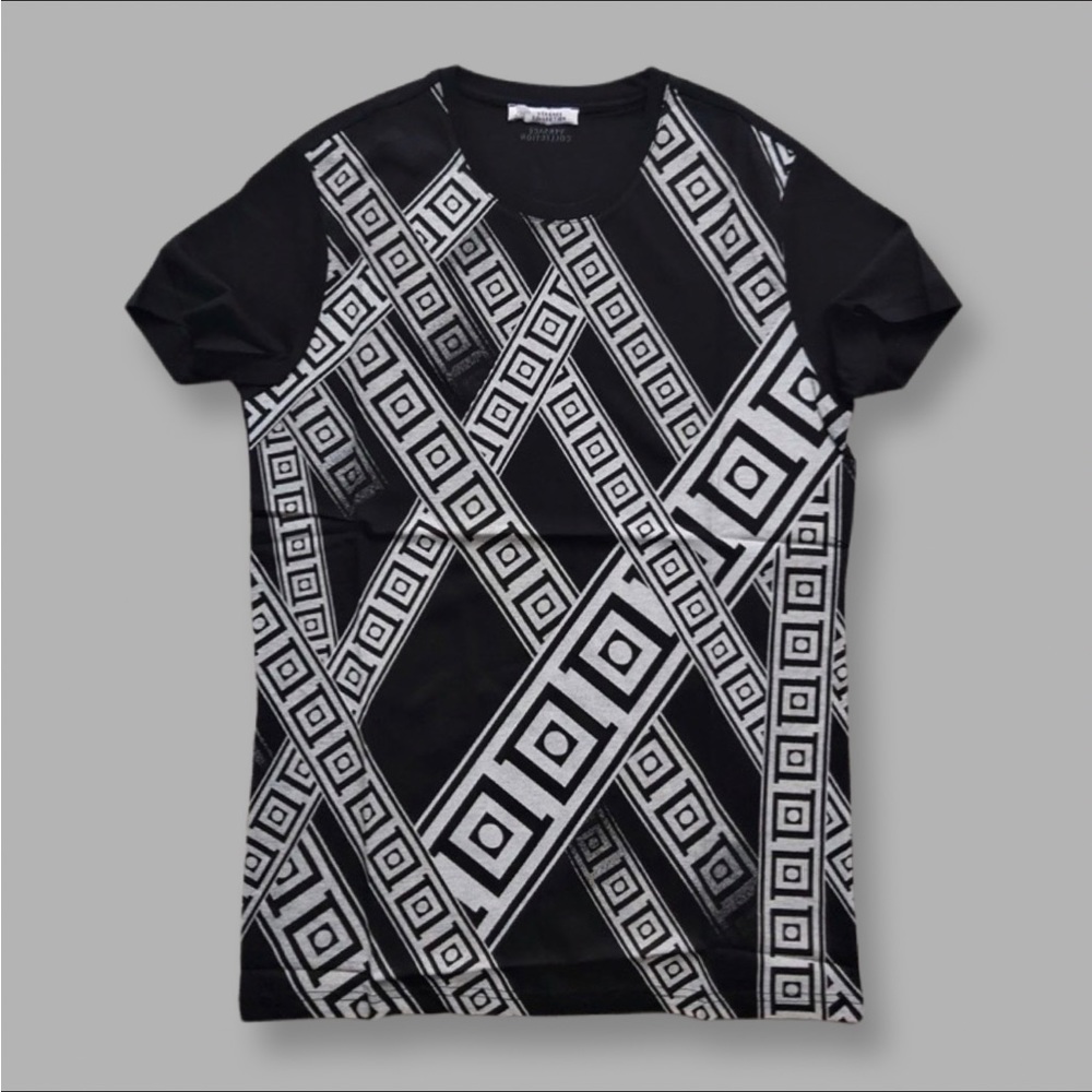 Versace Collection Black Strip Design Cotton Unisex T-Shirt,Tee,Size S
